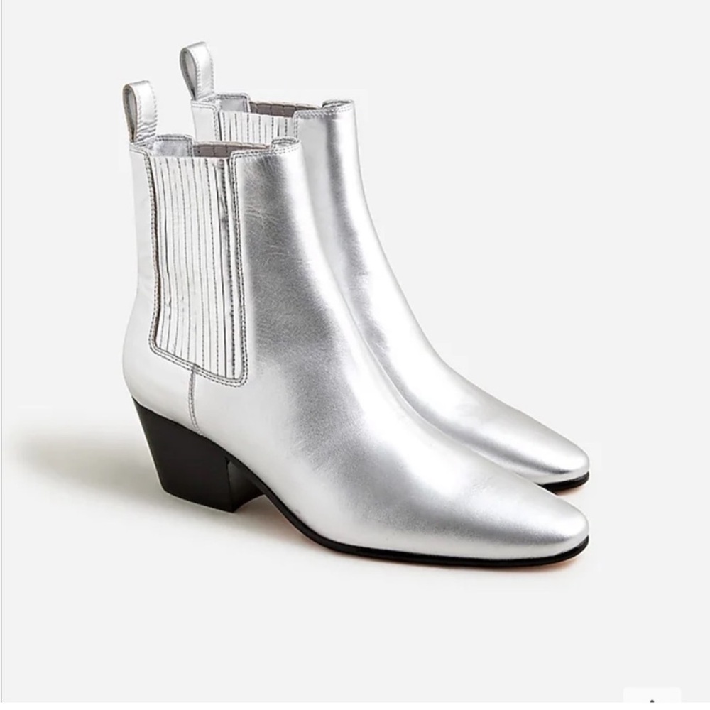 Jcrew Piper Ankle Boots Silver Leather Size 8
